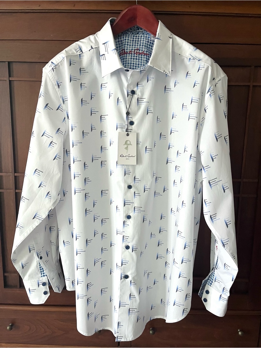 NWT Robert Graham Reid Long Sleeve White & Blue Button-Down Shirt 1XL-Big